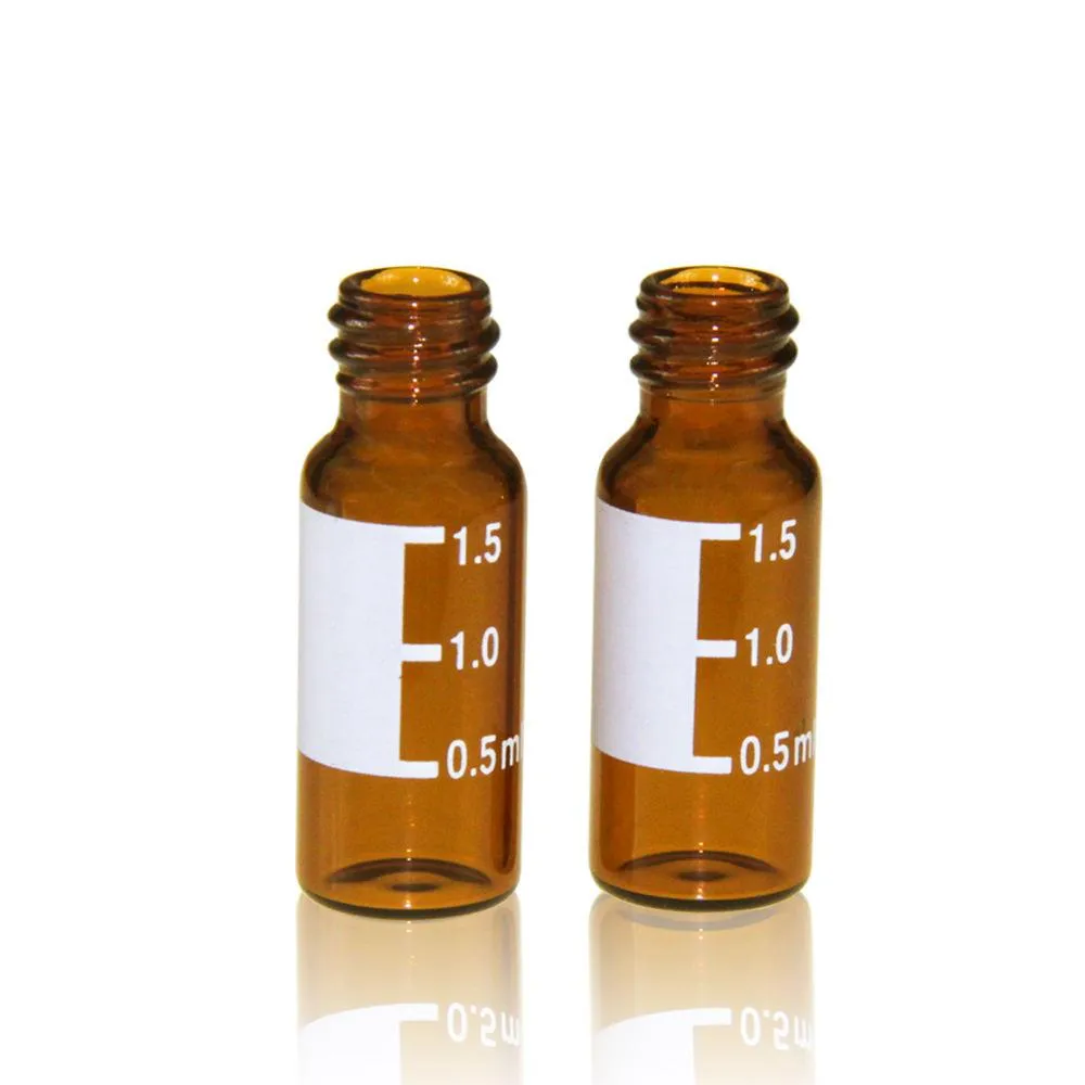 2mL Amber Glass 12x32mm Flat Base 8-425 Screw Thread Vial with Label. .Thumbnail 1