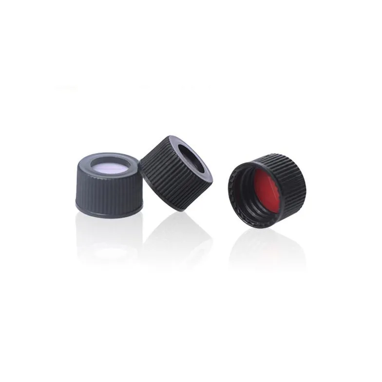 13-425 Black PP Open Top Screw Cap with Red PTFE/White Silicone Septa 1mm Thick Pre-slit.Thumbnail 1