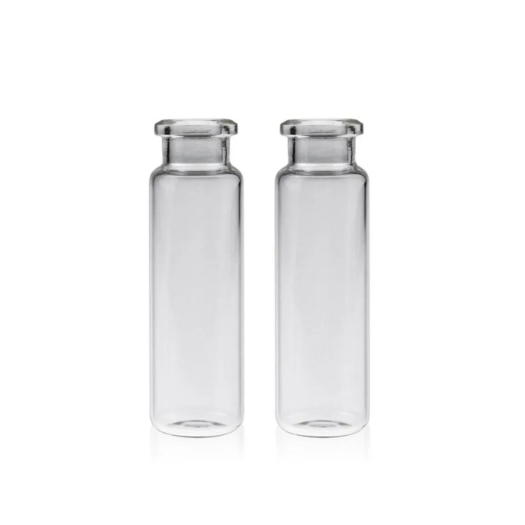 20mL Clear Glass 22.5x75mm Crimp Headspace Vial. 20mm Beveled Edge. Rounded-flat Bottom.Thumbnail 1