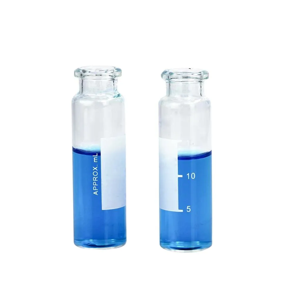 20mL Clear Glass 22.5x75mm Crimp Headspace Vial with Writing Spot with Scale. 20mm Beveled Edge. Flat Bottom.Thumbnail 1