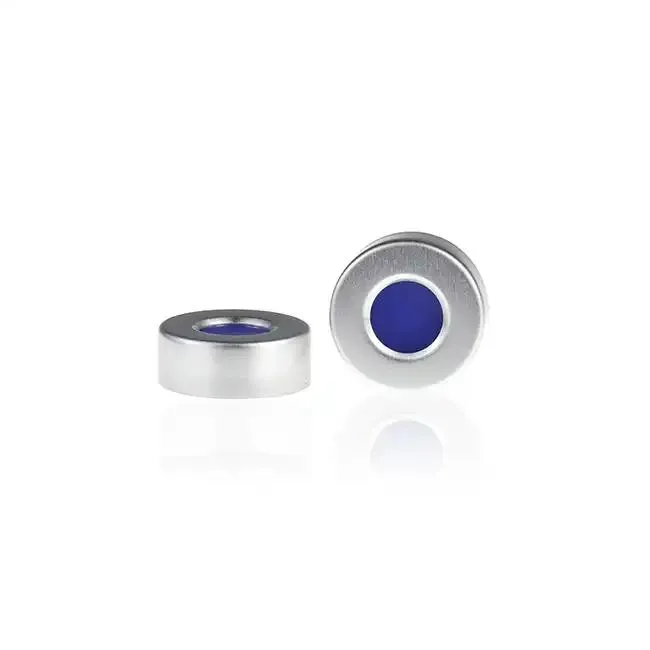 20mm Open Top Aluminum Crimp Cap  with 20mm Natural PTFE/Blue Silicone Septa 3mm Thick.Thumbnail 1