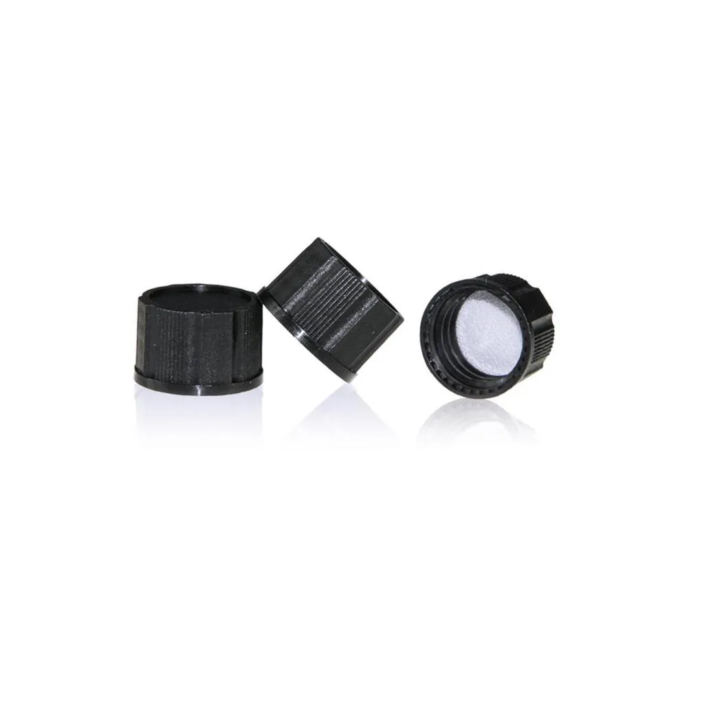 18-400 Black Closed PP Top Cap, with White PE Septa 1.0mm Thick. .Thumbnail 1