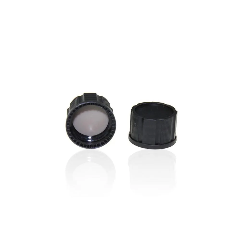 18-400 Black Closed PP Top Cap, with Natural PTFE/White Silicone Septa 1.5mm Thick.Thumbnail 1