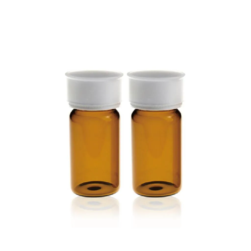 20mL 27.5x57mm Amber Glass EPA/TOC Vial 24-400 White Open Top PP Screw Cap with 22mm Natural PTFE/White Silicone 3.0mm thick Septa  and Dust Cover.Thumbnail 1