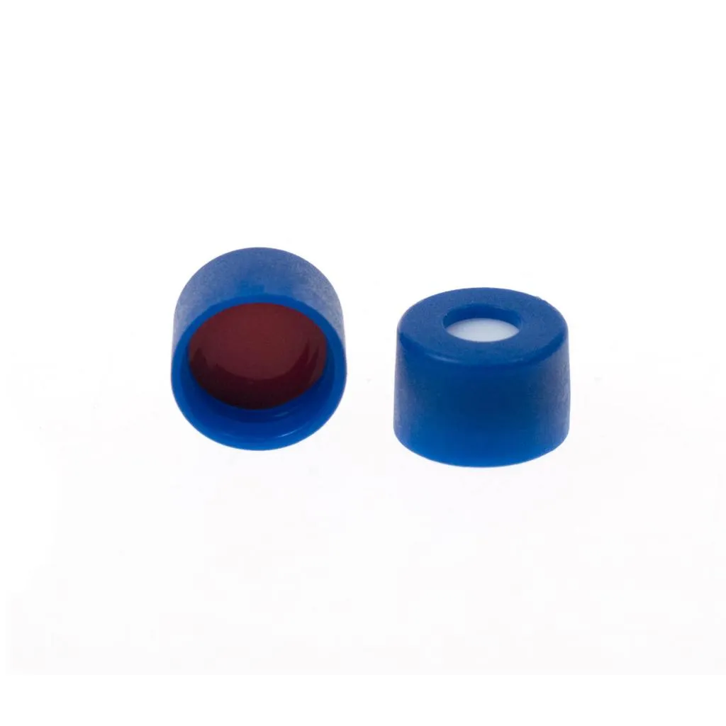 Blue 11mm Open Top Snap Cap with Red PTFE/White Silicone Septa 1mm Thick .Thumbnail 1