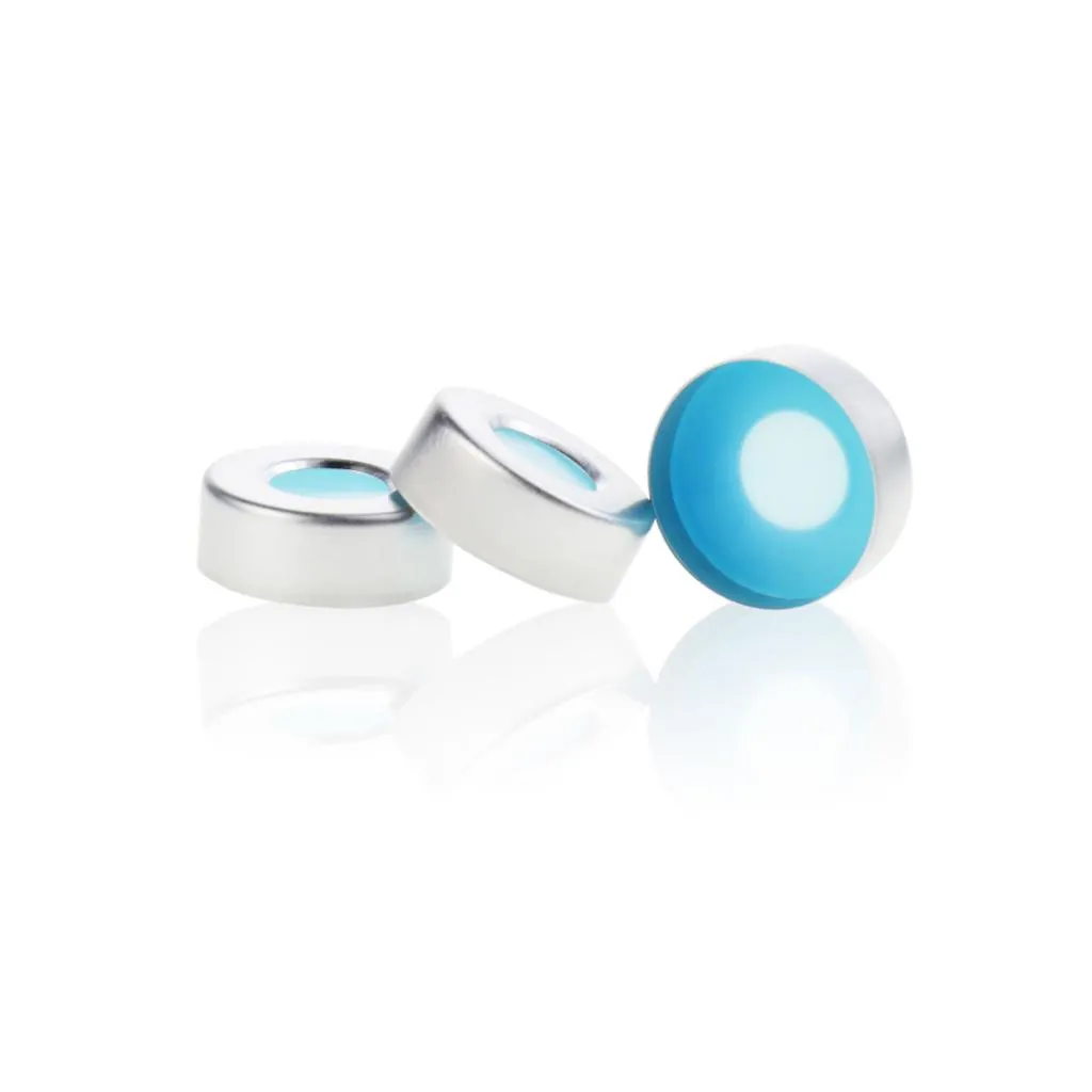 20mm Open Top Aluminum Crimp Cap  with 20mm Natural PTFE/Blue Transparent Silicone Septa 3mm Thick .Thumbnail 1