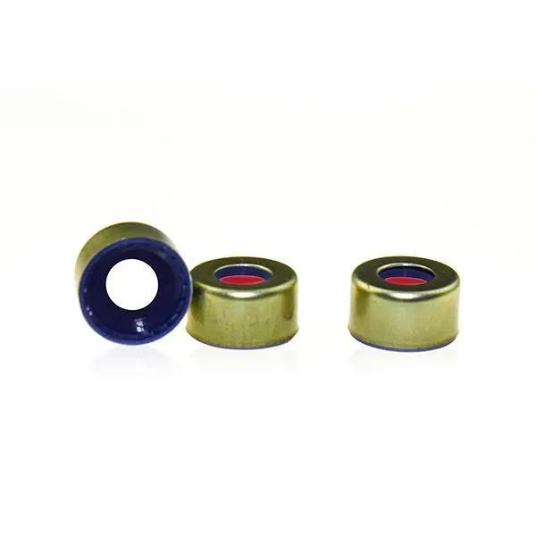 9-425 Open Top Gold Magnetic Screw Cap with White PTFE/Red Silicone Septa 1mm Thick. .Thumbnail 1