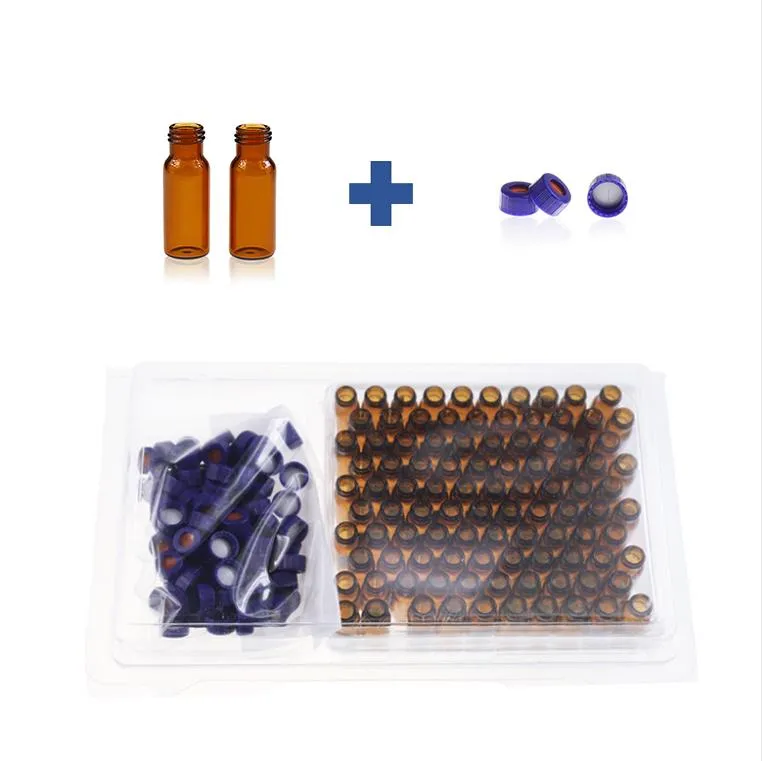 2mL Amber Glass 12x32mm Flat Base 9-425 Screw Thread Vial. Blue 9-425 Open Top Ribbed Screw Cap with 9mm White PTFE/Red Silicone Septa 1mm Thick PRE-SLIT.Thumbnail 1