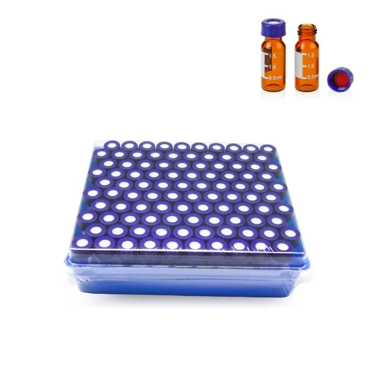 2mL Amber Glass 12x32mm Flat Base 9-425 Screw Thread Vial with Label. Blue 9-425 Open Top Ribbed Screw Cap with 9mm Red PTFE/White Silicone Septa 1mm Thick . Blue Kit?Packing.Thumbnail 1